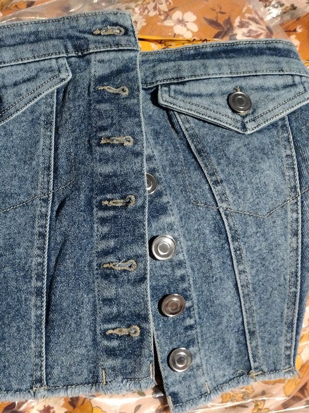 Timing Denim Corset Top NWT Strapless Bustier Button Front Frayed S M L